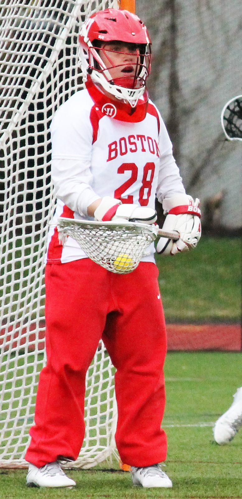 Caroline Meegan is second in the country with 12 saves per game, and she will need to be solid in net again when BU hosts Colgate. PHOTO BY ABIGAIL FREEMAN/ DAILY FREE PRESS STAFF