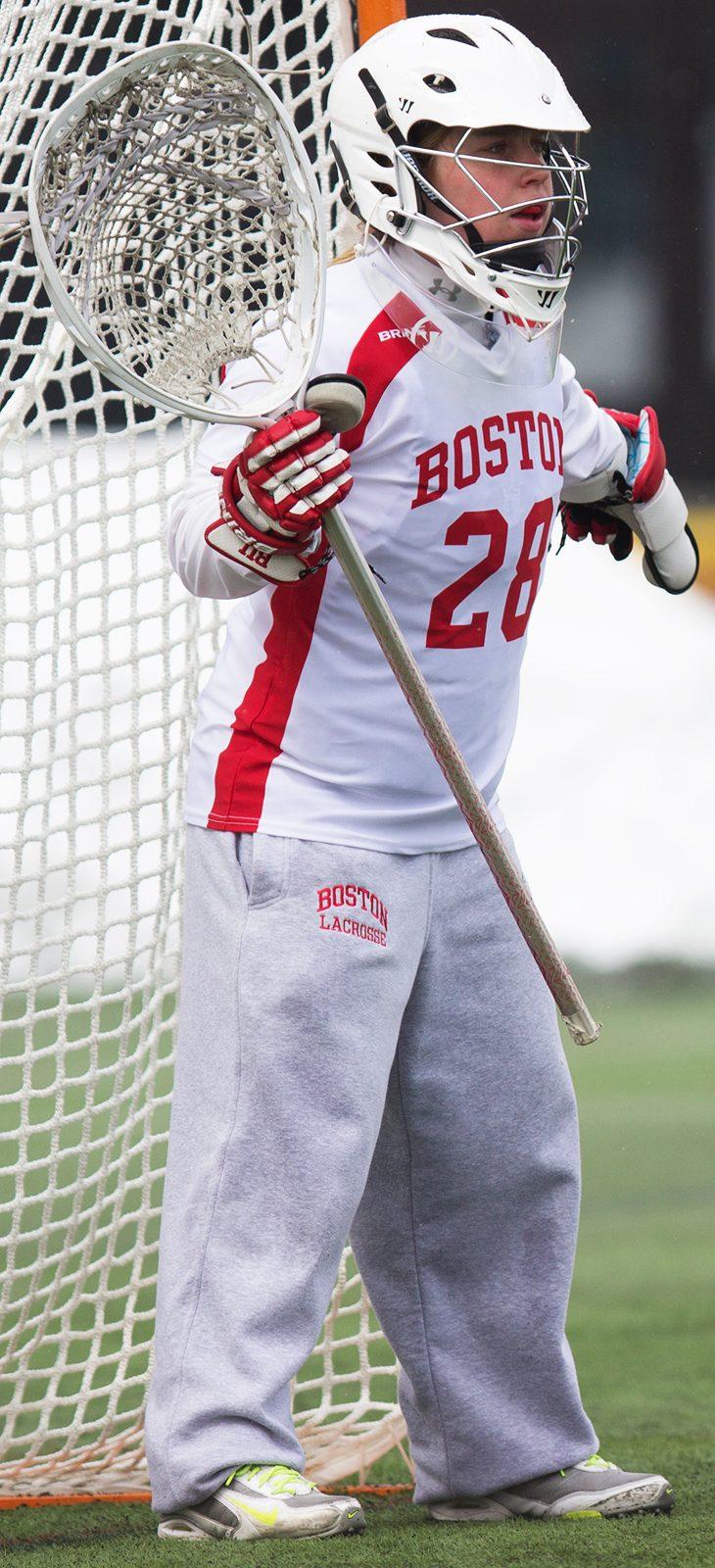 Senior Caroline Meegan leads the Patriot League in saves per game. The Preseason All-Patriot League goalie has been a model of consistency, making at least nine saves in every contest this year. PHOTO BY ALEXANDRA WIMLEY/ DAILY FREE PRESS STAFF