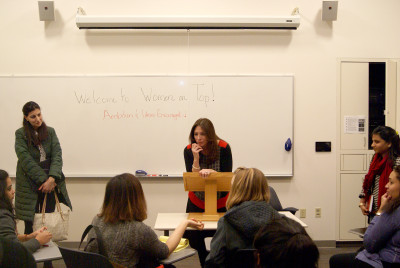Boston University Professor Jodi Luber lead a master class at the College of Communication Monday, titled, “Women on Top,” in which she taught women how to navigate male-dominated business environments. PHOTO BY JAKE FRIEDLAND/DAILY FREE PRESS STAFF