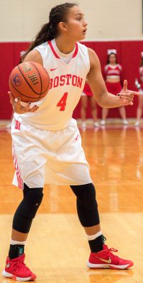 Payton Hauck came off the bench and scored 10 points in the BU victory. (Photo by John Kavouris/Daily Free Press)