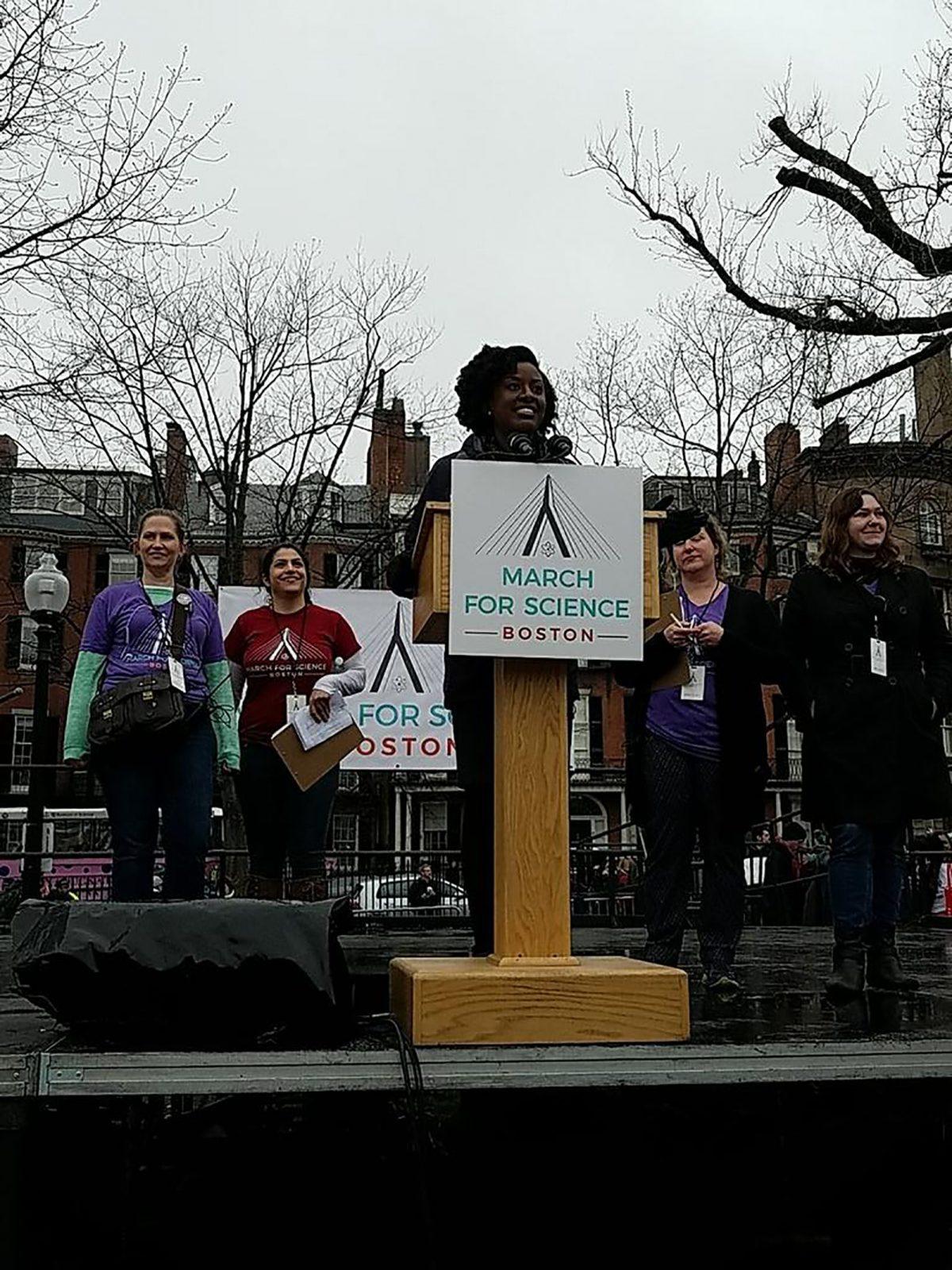 Ashley Ciulla, Elizabeth Crocker and Kim Hokanson met online and joined together to organize Boston’s March for Science on Saturday afternoon. PHOTO COURTESY MEAGAN SOBEL