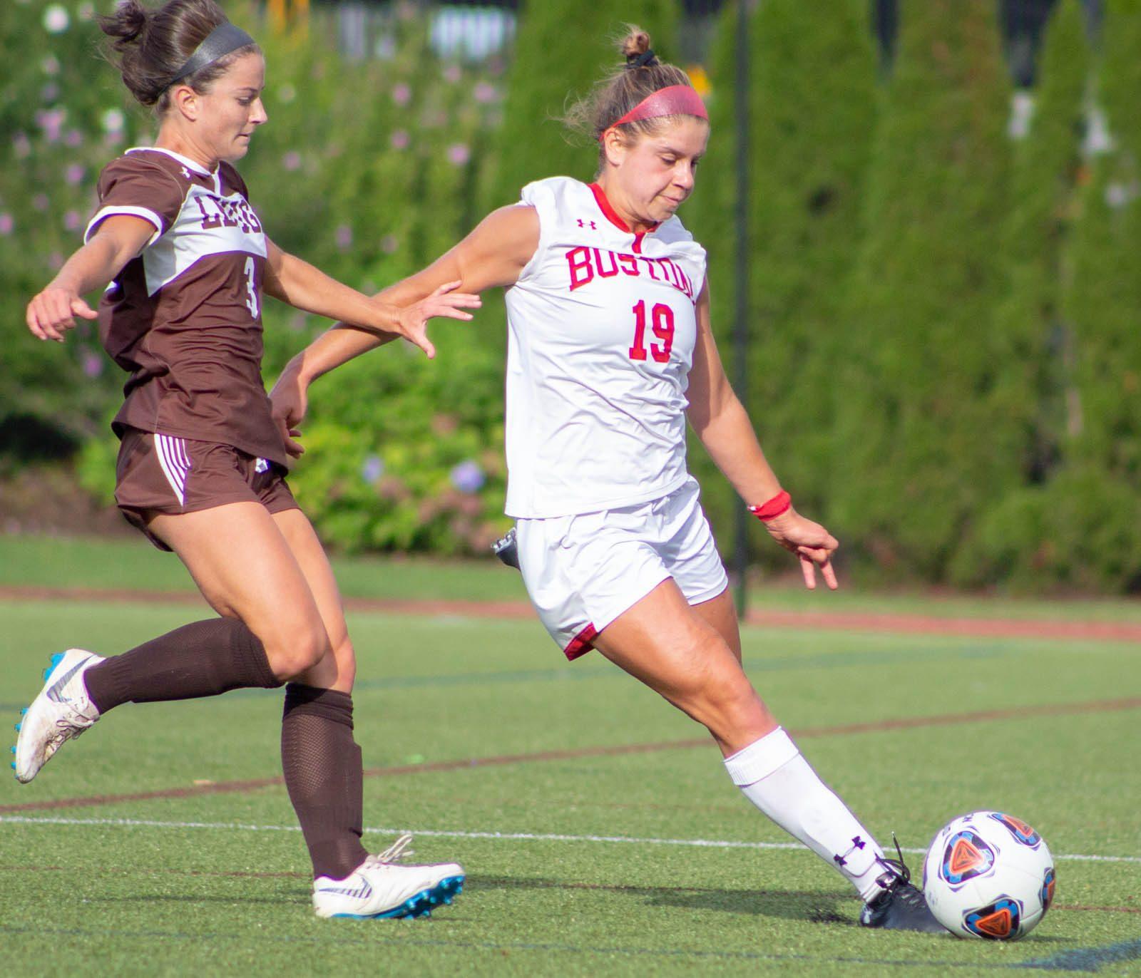Senior defender Pietra Sweeney in a game against Lehigh University on Sept. 22. She assisted on the game-winning goal against Lafayette College Saturday. VIVIAN MYRON/ DAILY FREE PRESS STAFF