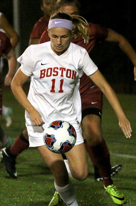 Senior midfielder Dorrie Varley-Barrett played 78 minutes in Thursday night's game against Boston College. PHOTO BY BETSEY GOLDWASSER/ DFP FILE PHOTO